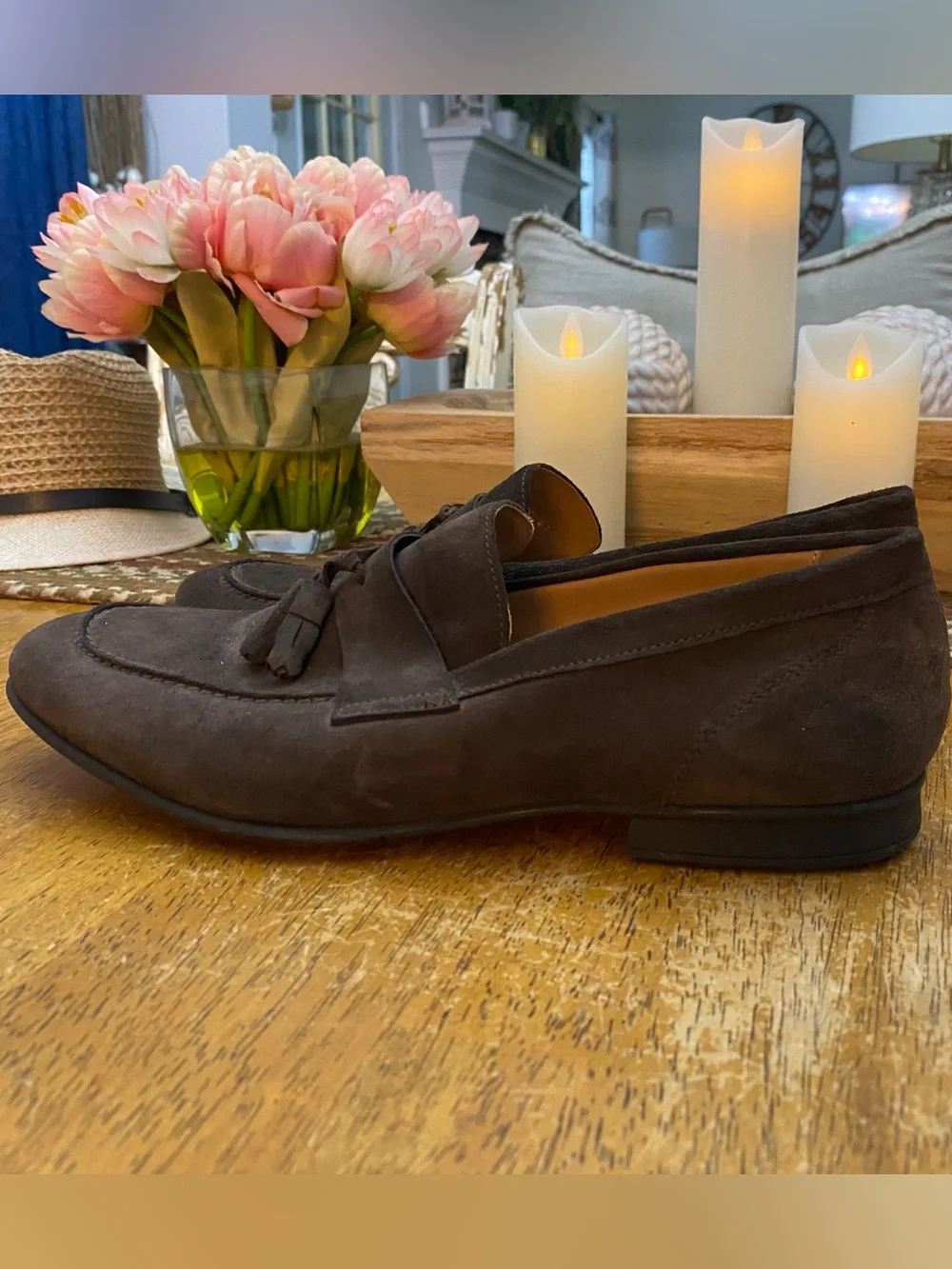 Geox Wilburg Suede Tassel Loafer in dark brown…size 41 or US Size 8.